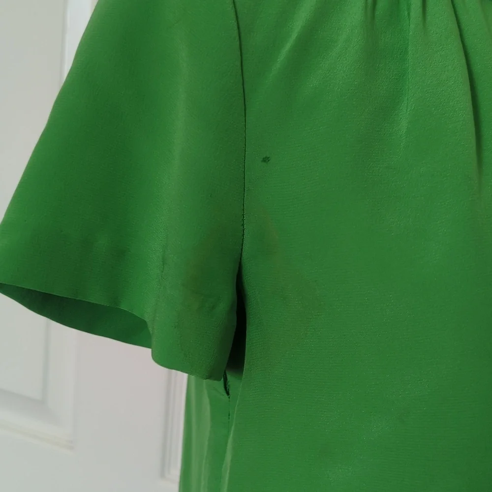 Kate Spade Bright Green Short-Sleeve Top with Pink Floral Collar